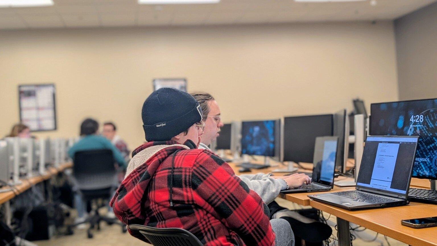 Students participating in a cybersecurity exercise at the Marshall University Cyber Security Institute