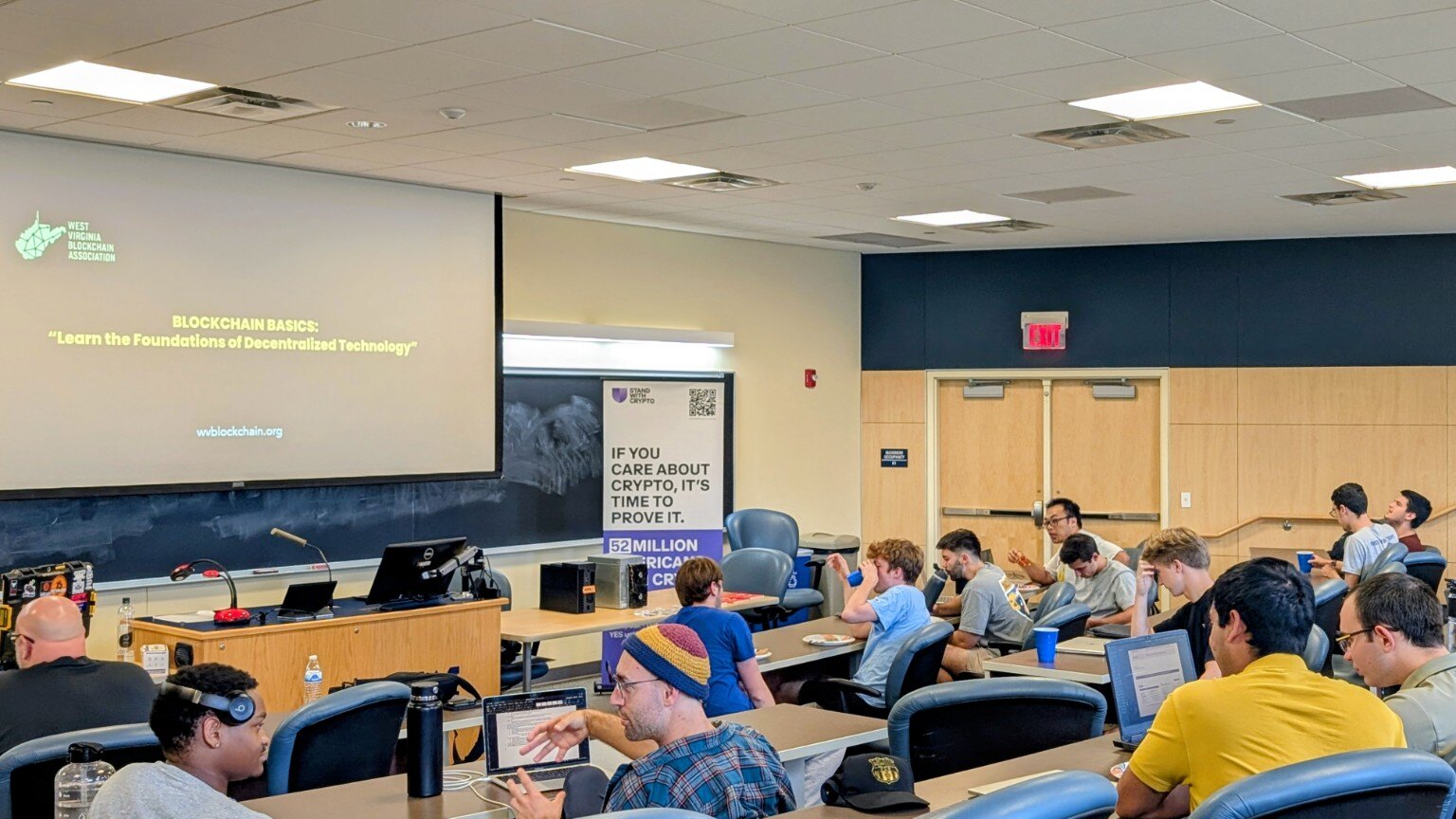 Students participating in a WVBF Blockchain Basics university workshop